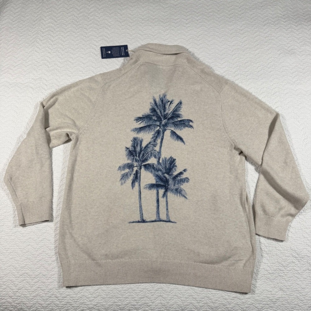 Tommy Bahama Mens XL Palm Perfection Shawl Cardigan Bleached Sand ST424578 NEW